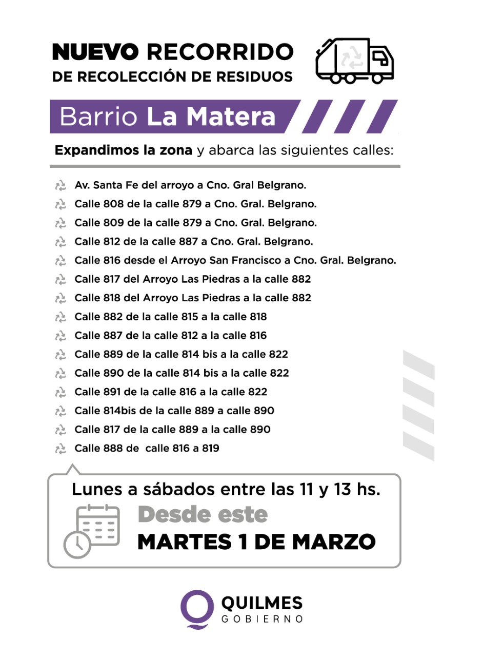BARRIO LA MATERA: NUEVOS RECORRIDOS PARA LA RECOLECCIÓN DE RESIDUOS