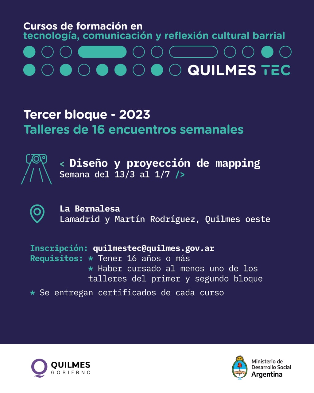  HABRÁ CURSOS DE FORMACIÓN TECNOLOGICA, COMUNICACIÓN Y REFLEXIÓN CULTURAL