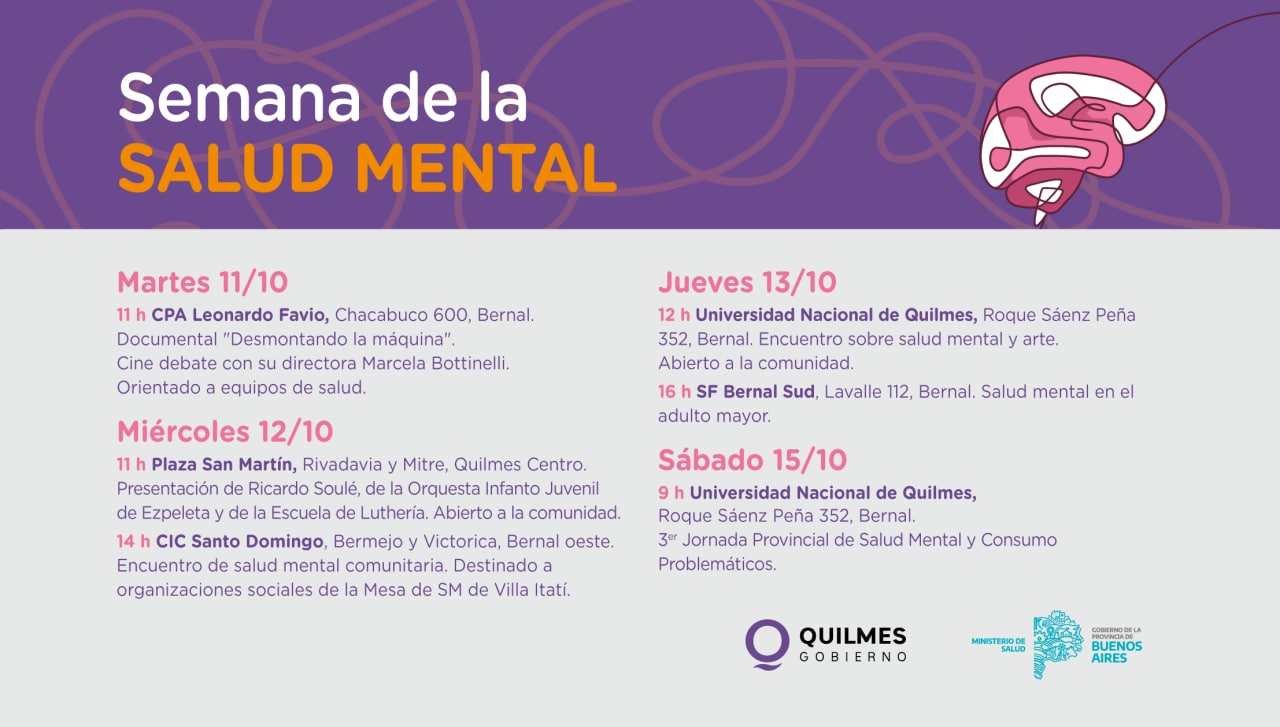 SEMANA DE LA SALUD MENTAL: DISTINTAS ACTIVIDADES EN EL MUNICIPIO DE QUILMES