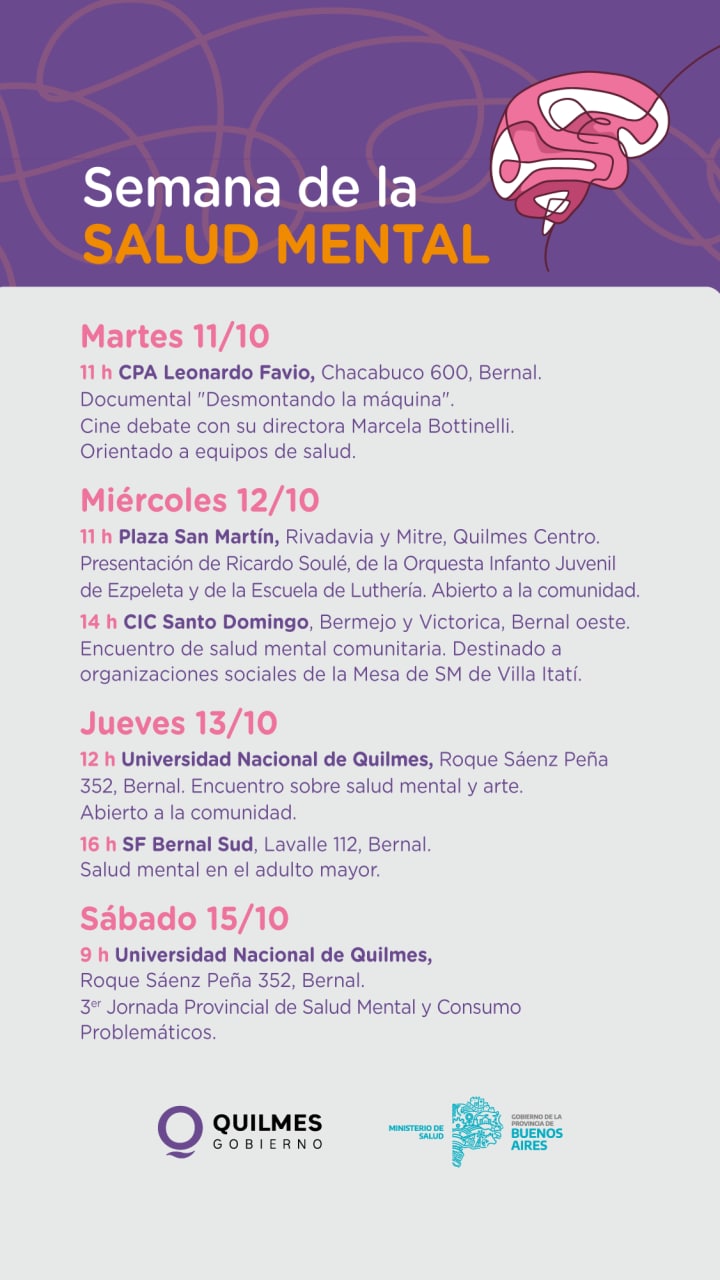 SEMANA DE LA SALUD MENTAL: DISTINTAS ACTIVIDADES EN EL MUNICIPIO DE QUILMES