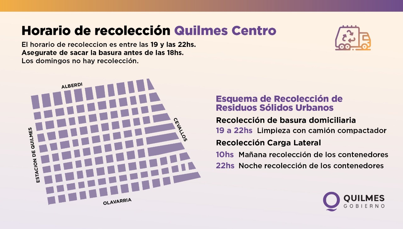QUILMES CENTRO: EL MUNICIPIO RECUERDA HORARIO DE RECOLECCIÓN DE RESIDUOS