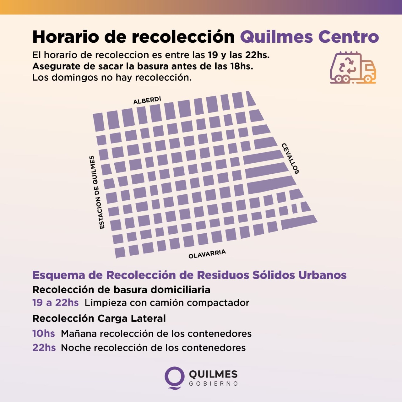 QUILMES CENTRO: EL MUNICIPIO RECUERDA HORARIO DE RECOLECCIÓN DE RESIDUOS