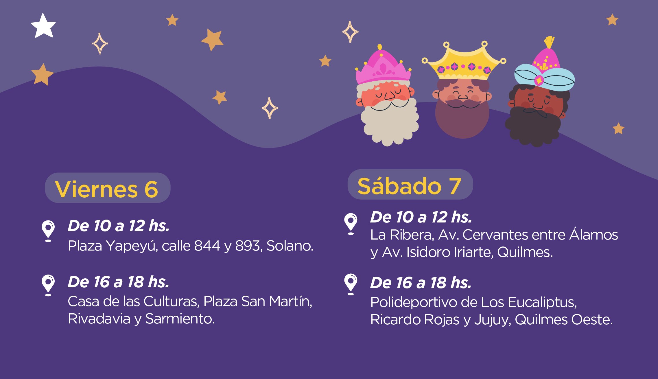 LOS REYES MAGOS ESTARÁN PRESENTES EN DISTINTOS BARRIOS DE QUILMES