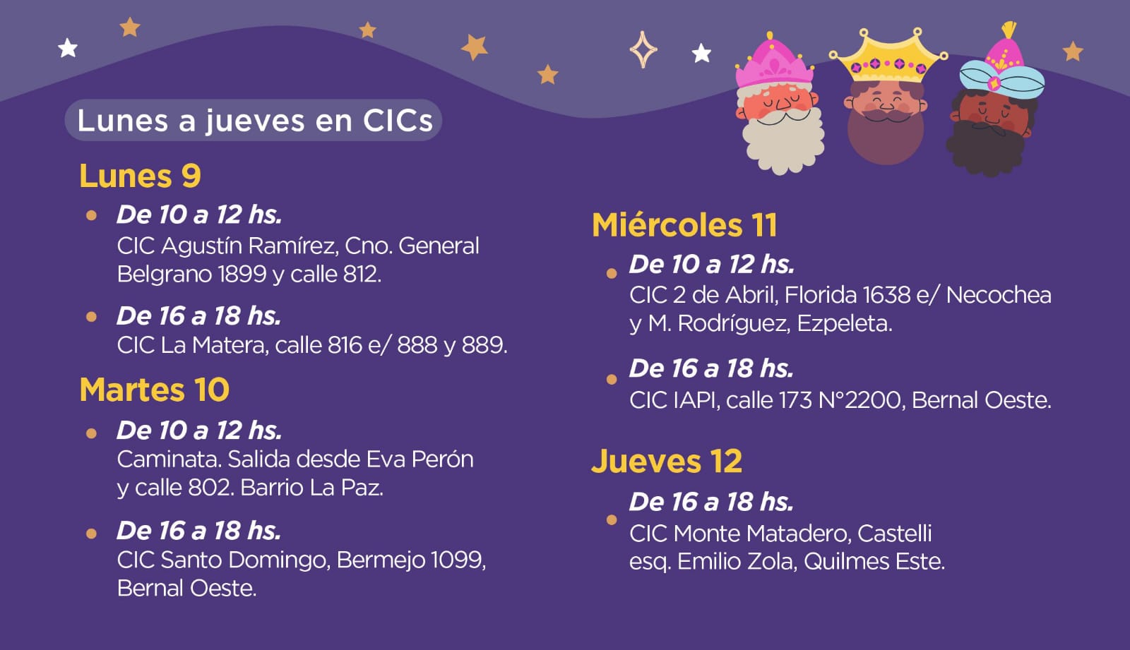 LOS REYES MAGOS ESTARÁN PRESENTES EN DISTINTOS BARRIOS DE QUILMES