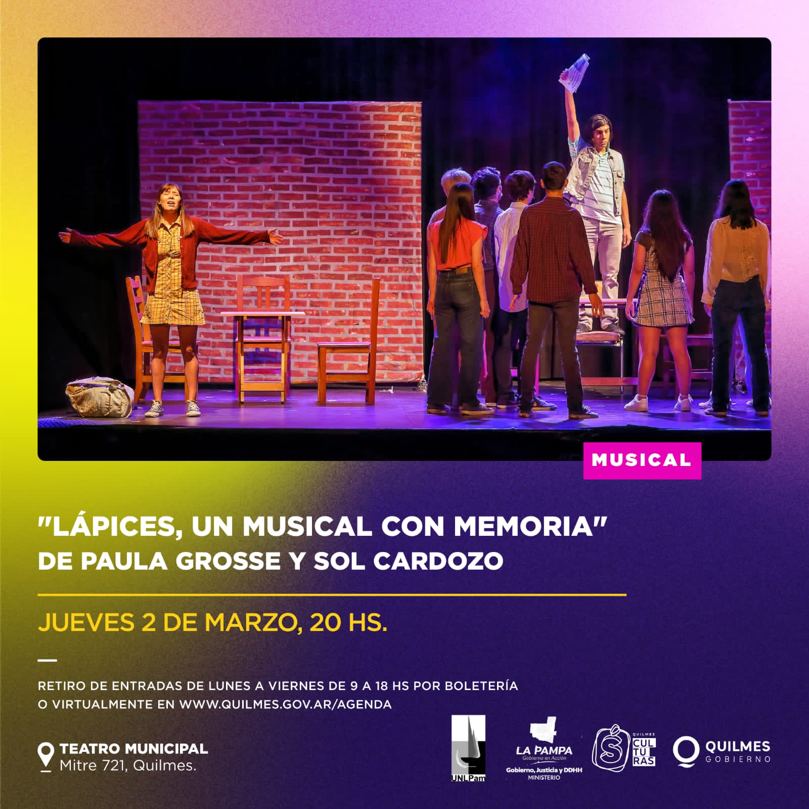 “LÁPICES, UN MUSICAL CON MEMORIA” SE PRESENTARÁ EN EL TEATRO MUNICIPAL 