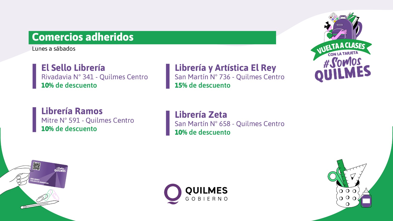 DESCUENTOS Y BENEFICIOS EN ÚTILES ESCOLARES CON LA TARJETA SOMOS QUILMES
