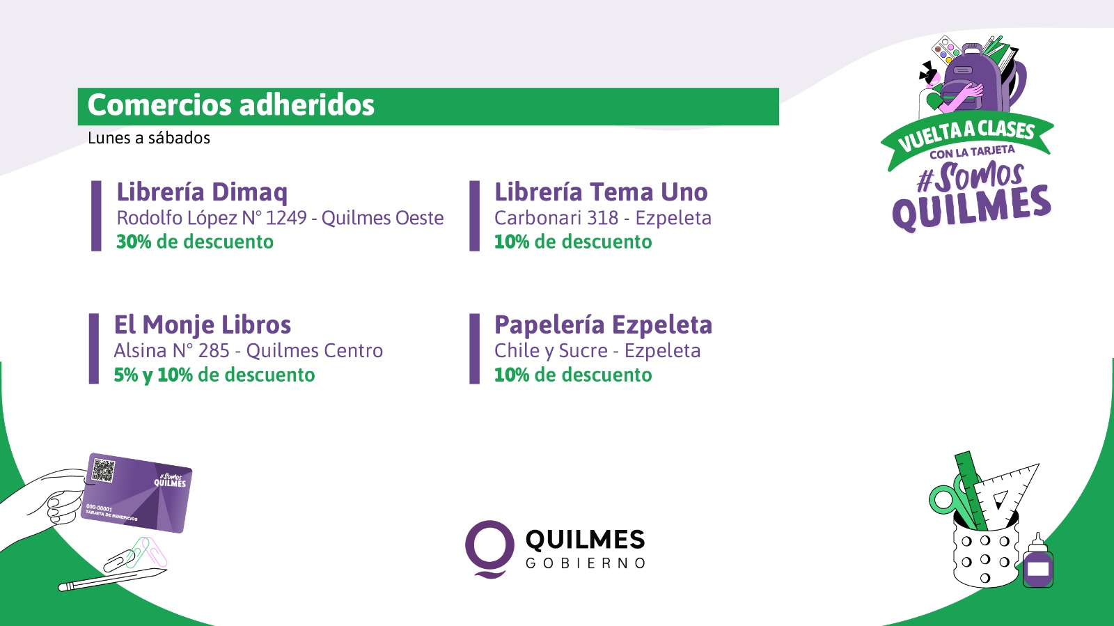 DESCUENTOS Y BENEFICIOS EN ÚTILES ESCOLARES CON LA TARJETA SOMOS QUILMES