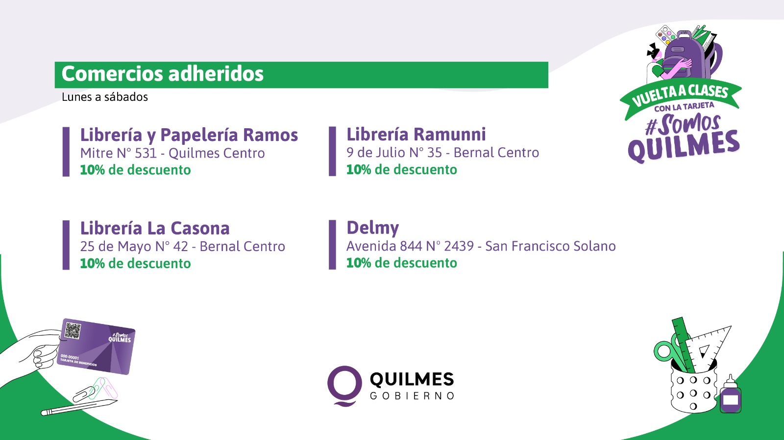 DESCUENTOS Y BENEFICIOS EN ÚTILES ESCOLARES CON LA TARJETA SOMOS QUILMES